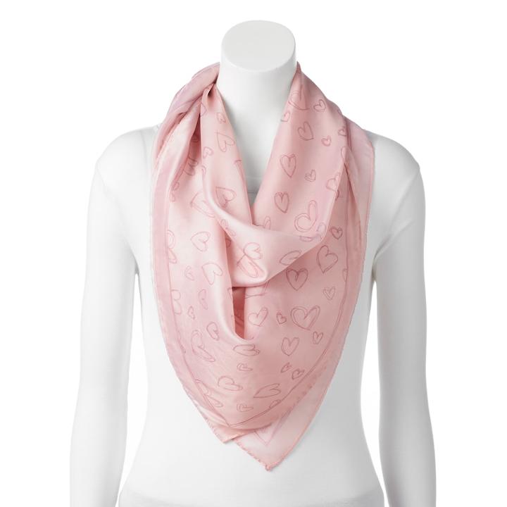 Lc Lauren Conrad Scribble Hearts Square Scarf, Women's, Brown