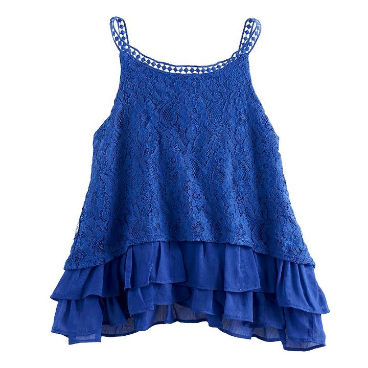 Disney D-signed Descendants 2 Girls 7-16 Lace Front Ruffled Hem Tank Top, Size: Small, Brt Blue