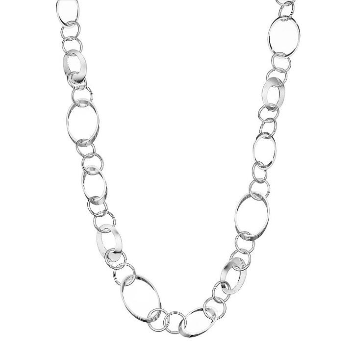 Long Circle & Oval Link Necklace, Women's, Silver