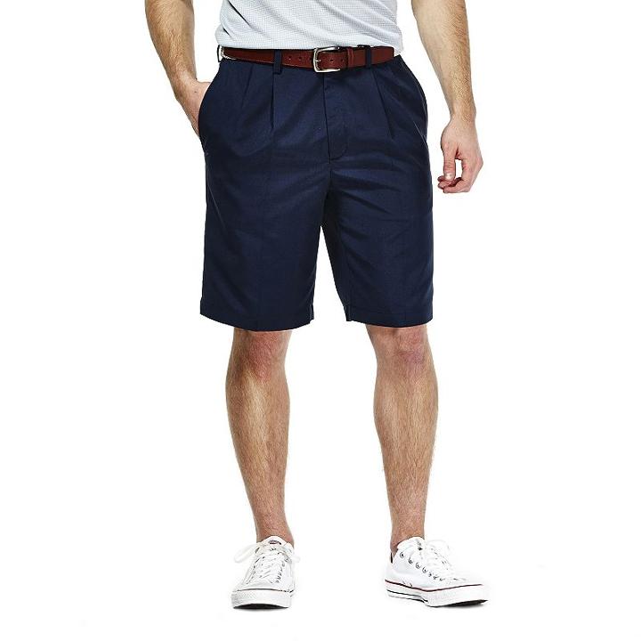 Men's Haggar Pleated Oxford Shorts, Size: 38, Blue (navy)
