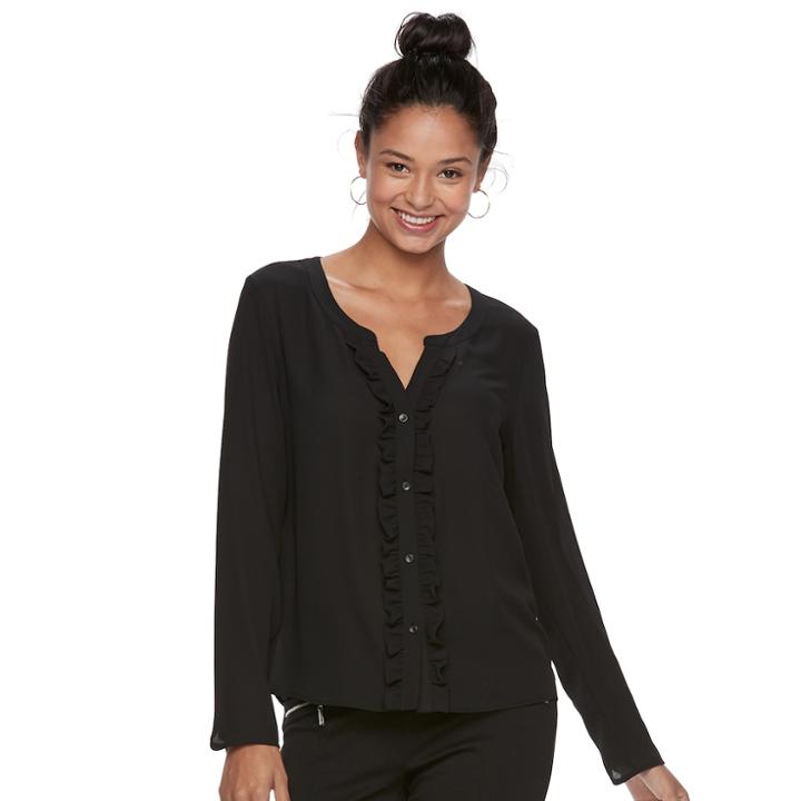 Juniors' Candie's&reg; Ruffle Crepe Shirt, Teens, Size: Xl, Black