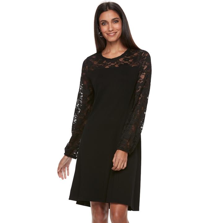 Women's Apt. 9&reg; Lace Yoke A-line Dress, Size: Large, Black