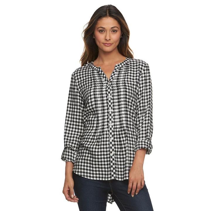 Women's Croft & Barrow&reg; Plaid Roll-tab Tunic, Size: Xxl, Black