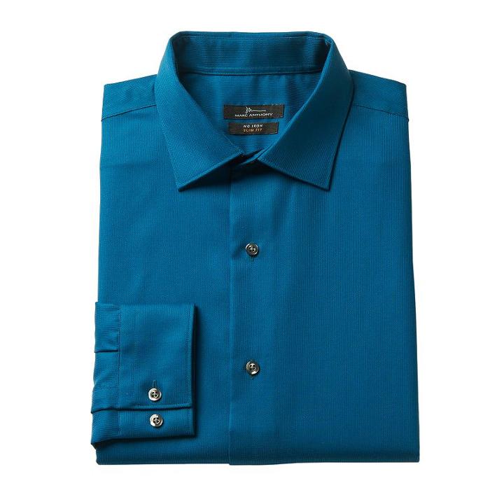 Marc Anthony, Men's Textured Slim-fit No-iron Dress Shirt, Size: 15.5-32/33, Dark Blue