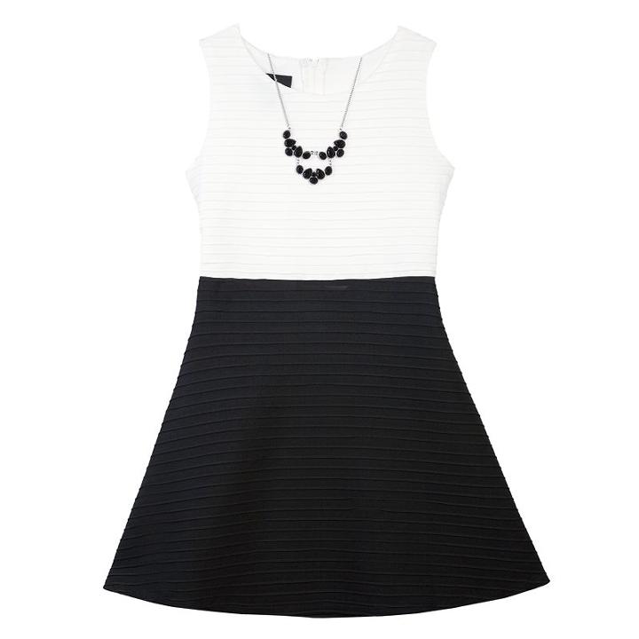 Girls 7-16 Iz Amy Byer White & Black Skater Dress & Necklace, Girl's, Size: 7, White Oth
