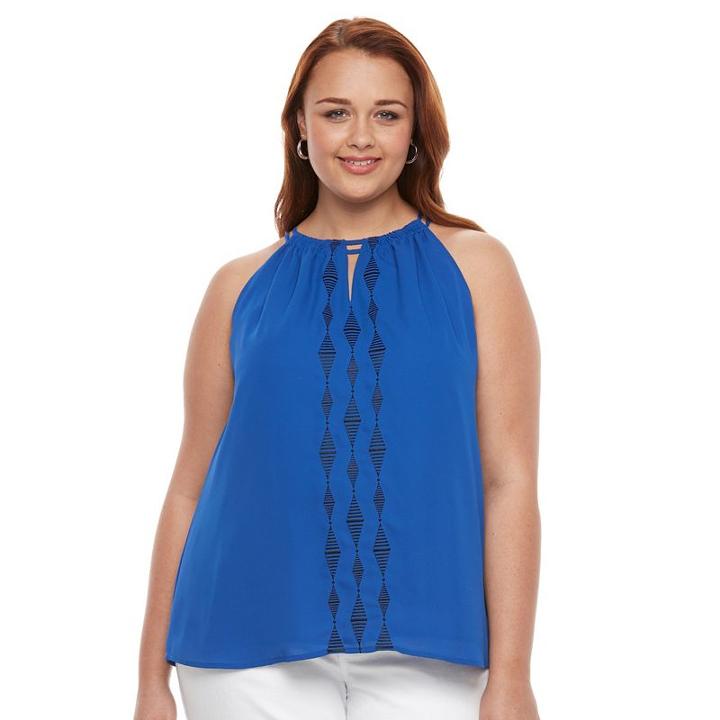 Plus Size Apt. 9&reg; Embroidered Tank Top, Women's, Size: 0x, Blue