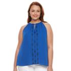 Plus Size Apt. 9&reg; Embroidered Tank Top, Women's, Size: 0x, Blue