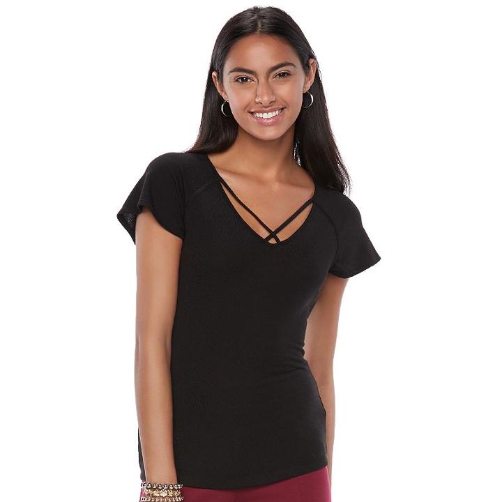 Juniors' Candie's&reg; Strappy Flutter Sleeve Tee, Teens, Size: Small, Oxford