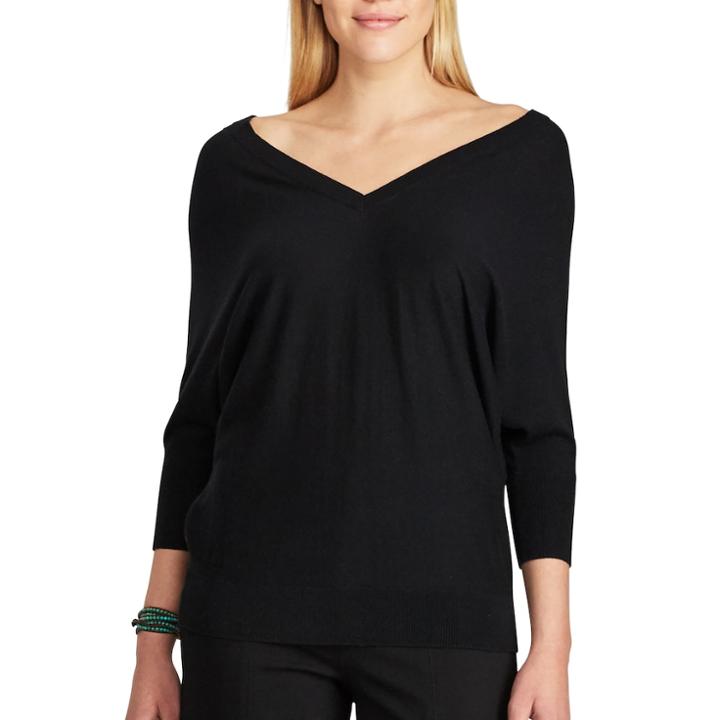 Women's Chaps V-neck Sweater, Size: Large, Black