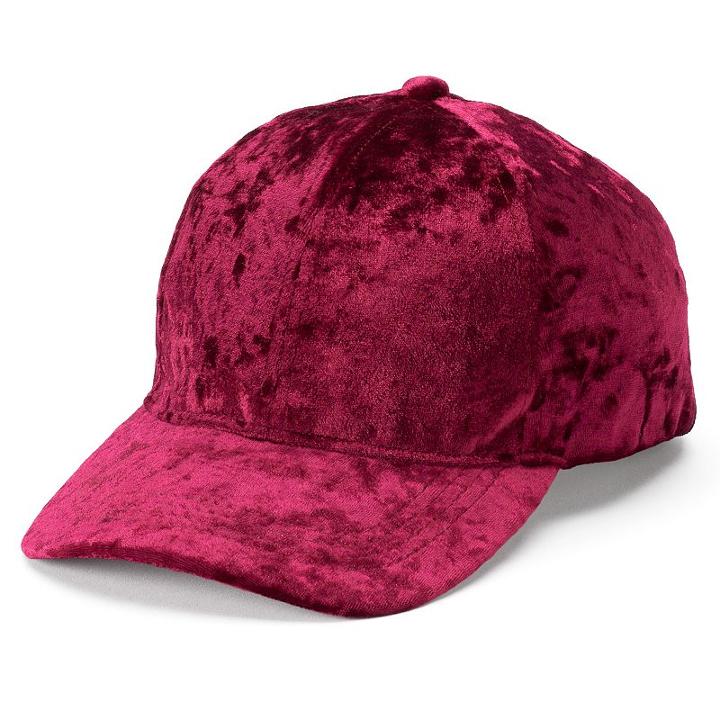 Women's Mudd&reg; Crushed Velvet Baseball Cap, Dark Red