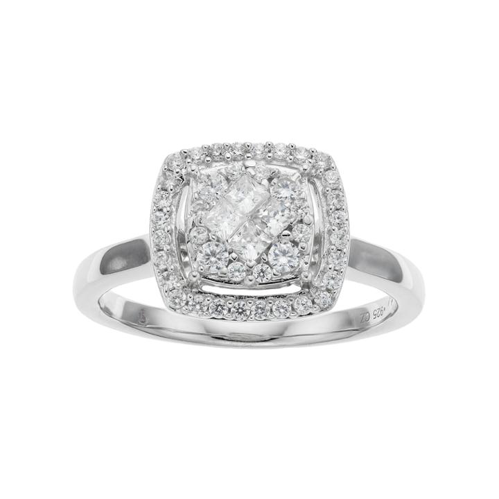 10k White Gold 1/2 Carat T.w. Diamond Square Halo Ring, Women's, Size: 7