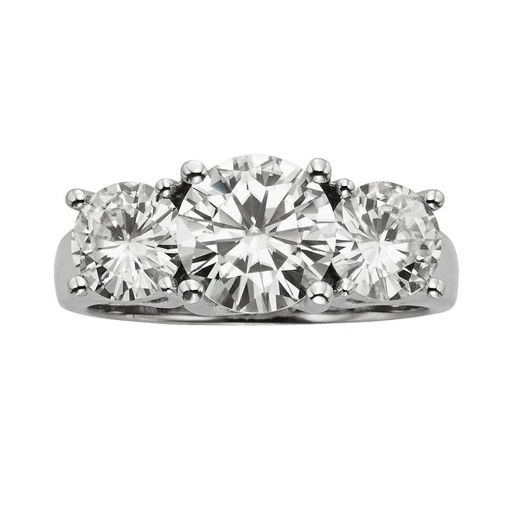 Forever Brilliant Round-cut Lab-created Moissanite 3-stone Engagement Ring In 14k White Gold (3 9/10 Ct. T.w.), Women's, Size: 8