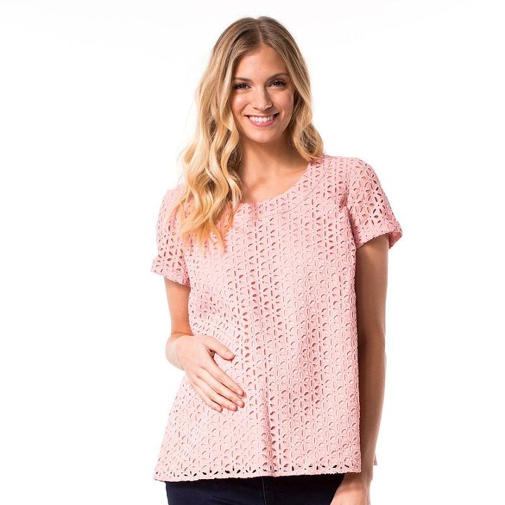 Maternity Pip & Vine By Rosie Pope Lace Tee, Women's, Size: L-mat, Pink Other