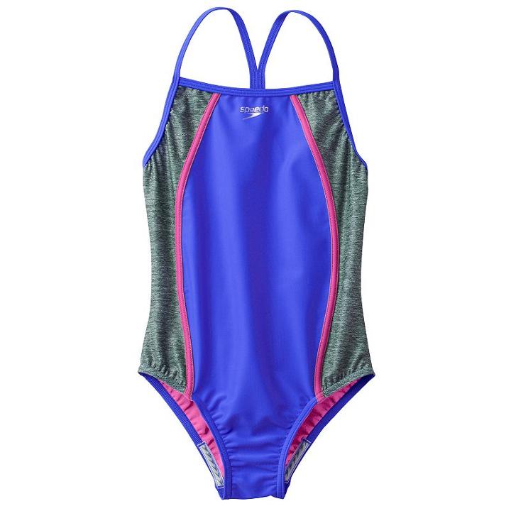 Girls 7-16 Speedo Heather Splice One-piece Swimsuit, Girl's, Size: 10, Med Blue