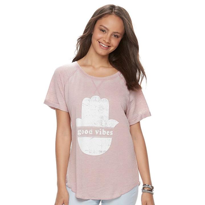Juniors' Grayson Threads Good Vibes Hamsa Graphic Top, Teens, Size: Medium, Dark Pink