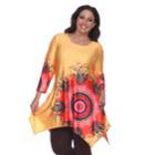 Plus Size White Mark Scroll Shark-bite Tunic, Women's, Size: 3xl, Yellow Oth