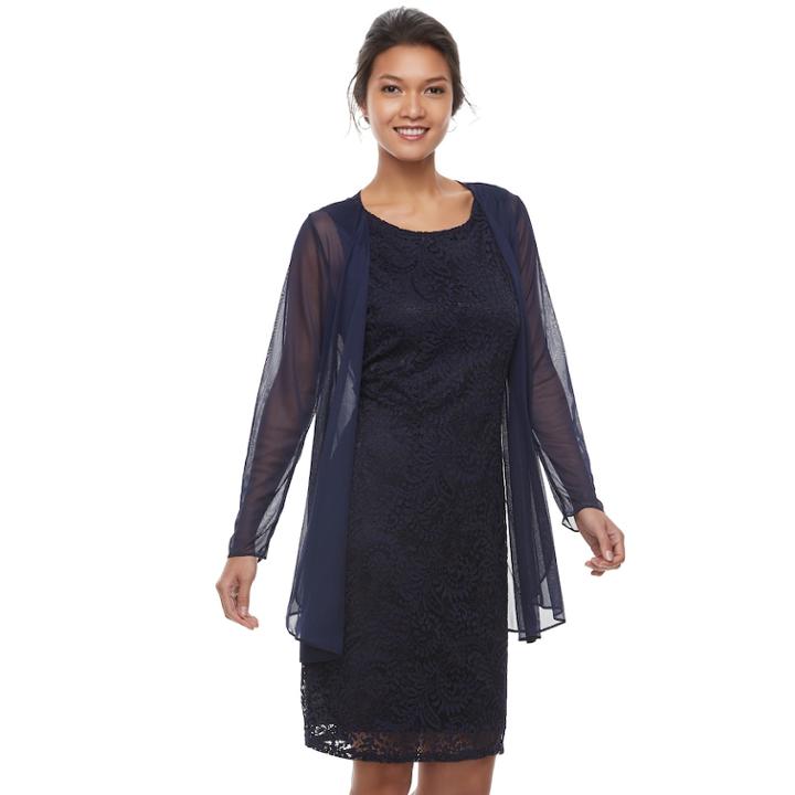 Women's Onyx Nite Chiffon Jacket & Lace Dress Set, Size: 12, Blue (navy)