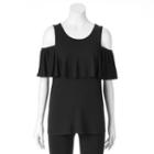 Women's Apt. 9&reg; Cold-shoulder Ruffle Top, Size: Xl, Black