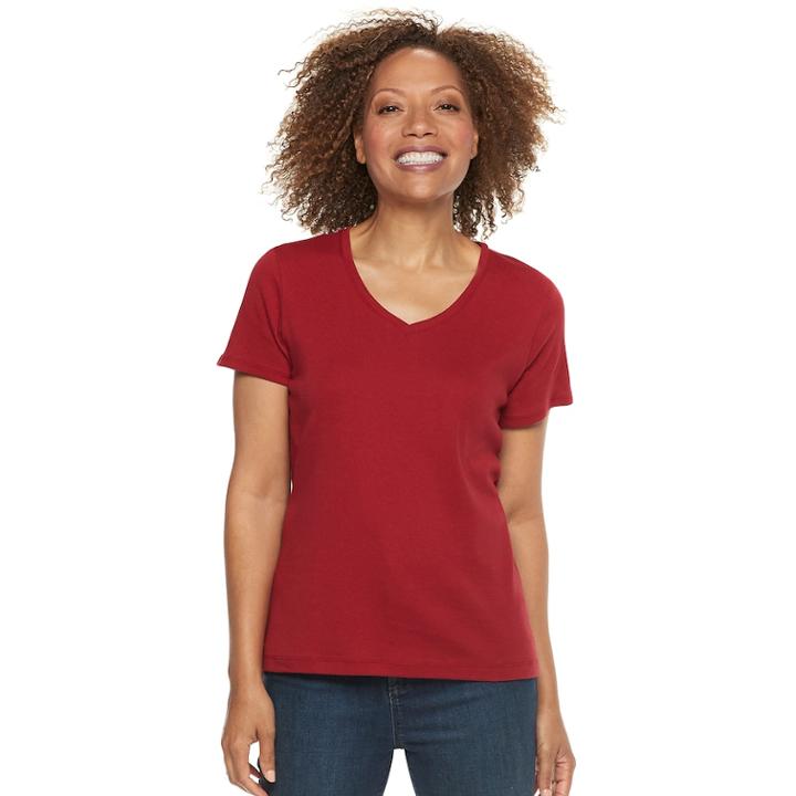 Petite Croft & Barrow&reg; V-neck Tee, Women's, Size: S Petite, Dark Red