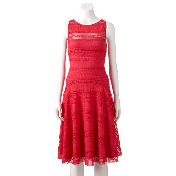 Women's Chaya Lace Stripe Fit & Flare Dress, Size: 8, Brt Red
