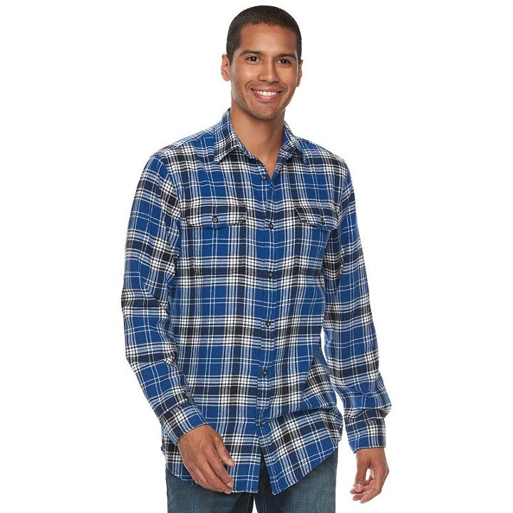 Men's Sonoma Goods For Life&trade; Slim-fit Plaid Flannel Button-down Shirt, Size: Xxl, Med Blue