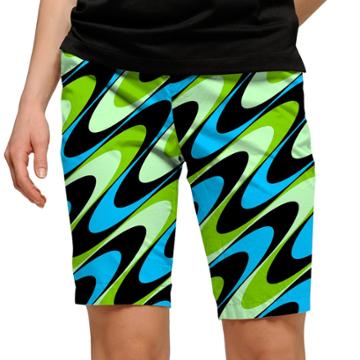 Women's Loudmouth Aqua Printed Golf Bermuda Shorts, Size: 8, Black