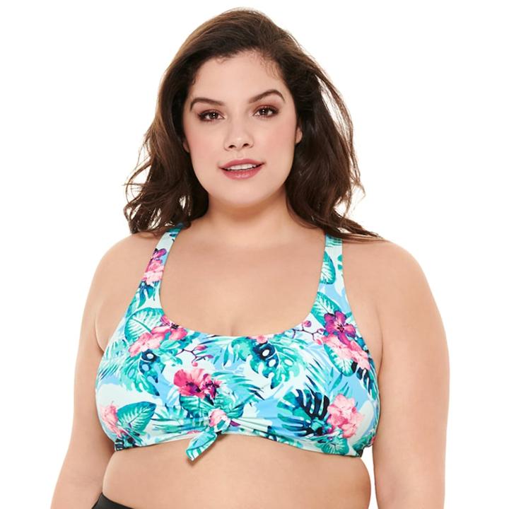 Plus Size Costa Del Sol Tie-front Bikini Top, Women's, Size: 3xl, Med Blue