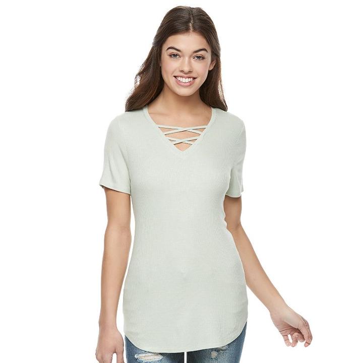Juniors' Awake Crisscross V-neck Tee, Girl's, Size: Large, Blue Other