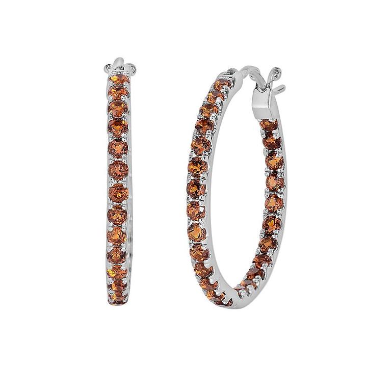 Oro Leoni Sterling Silver Citrine Inside-out Hoop Earrings - Made With Genuine Swarovski Gemstones, Women's, Red