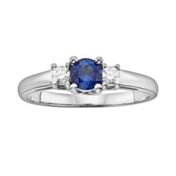 The Regal Collection 14k White Gold Genuine Sapphire And 1/6-ct. T.w. Igl Certified Diamond 3-stone Ring, Women's, Size: 6, Blue
