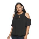 Plus Size Jennifer Lopez Embellished Cold-shoulder Top, Women's, Size: 3xl, Black