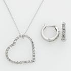 Diamond Mystique Platinum Over Silver Diamond Accent Heart Pendant And Hoop Earring Set, Women's, White