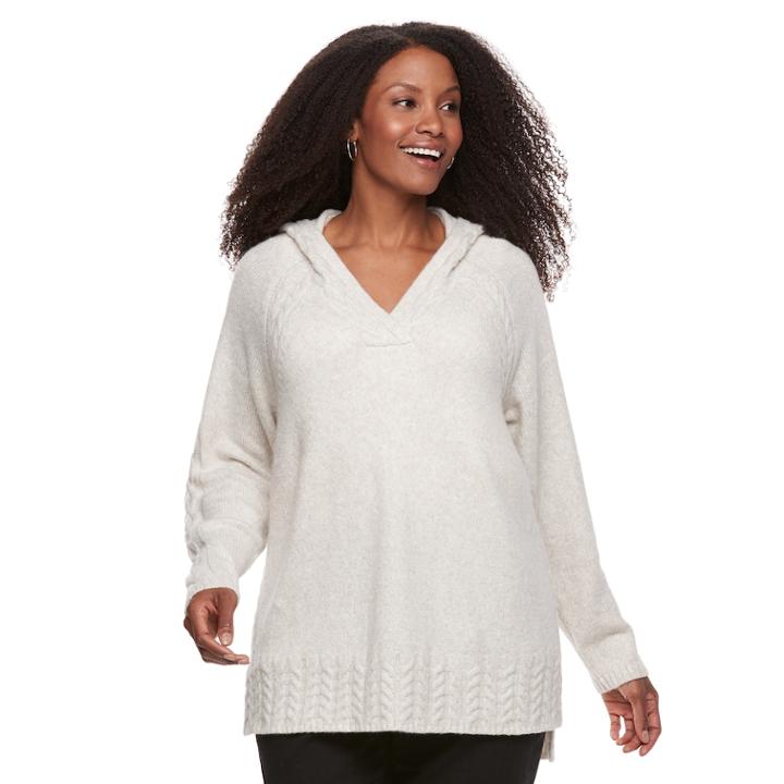Plus Size Sonoma Goods For Life&trade; Cable Knit Hooded Tunic, Women's, Size: 1xl, Lt Beige