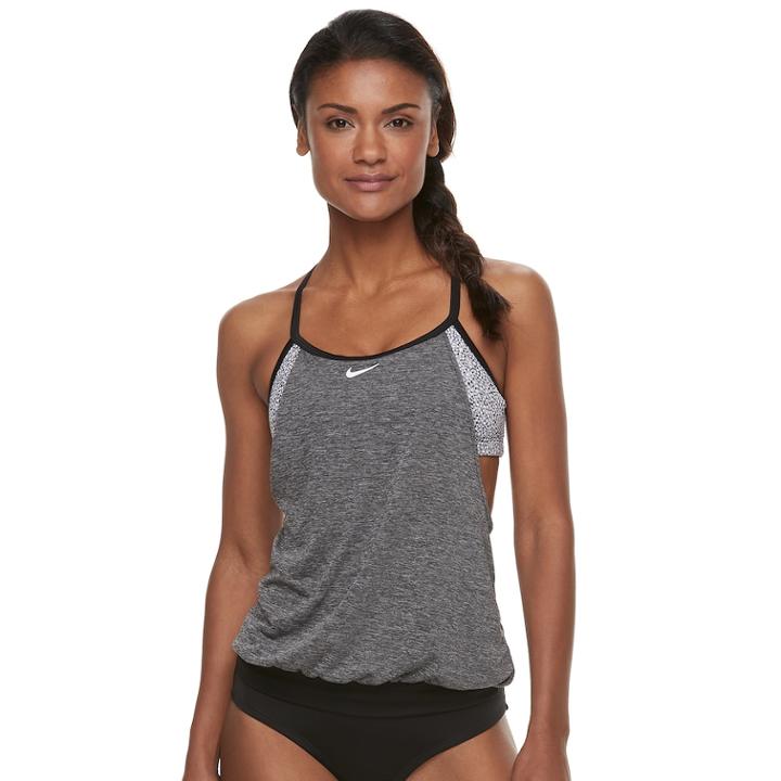 Women's Nike Layered Racerback Sport Tankini Top, Size: Xl, Black