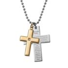 Black Diamond Accent Two Tone Stainless Steel The Lord's Prayer Cross Pendant Necklace - Men, Size: 24