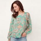Women's Lc Lauren Conrad Love, Lauren Shirred Peasant Top, Size: Xl, Dark Blue