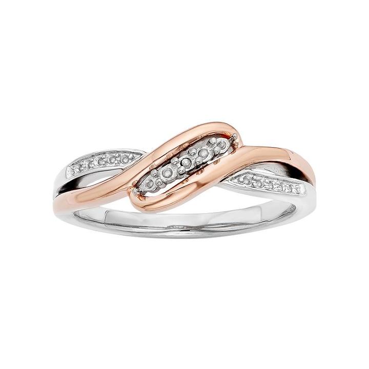1/8 Carat T.w. Diamond 10k Rose Gold & Sterling Silver Swirl Ring, Women's, Size: 9, White Oth