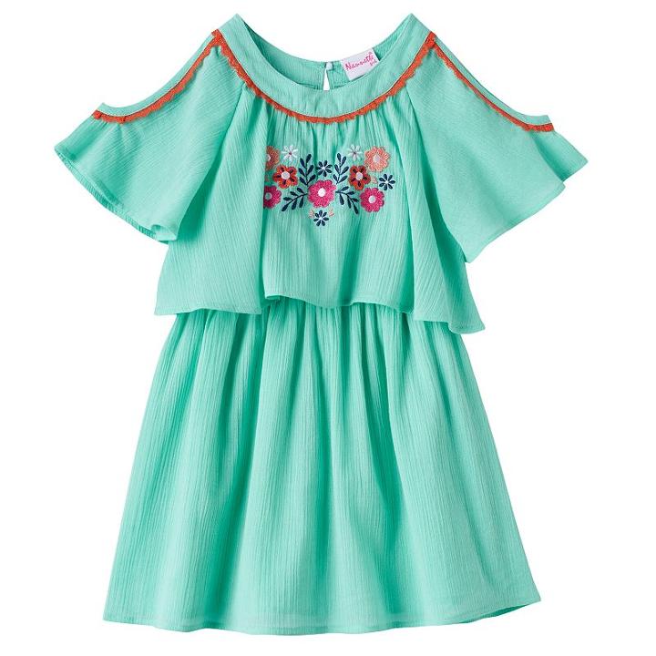 Girls 4-6x Nannette Embroidered Cold-shoulder Gauze Dress, Girl's, Size: 5, Turquoise/blue (turq/aqua)