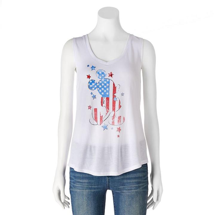 Disney's Mickey Mouse Juniors' Patriotic Graphic Tank, Girl's, Size: Medium, White