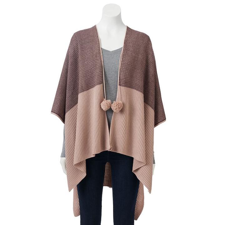 Lc Lauren Conrad Marled Pom-pom Ruana, Women's, Brown Over