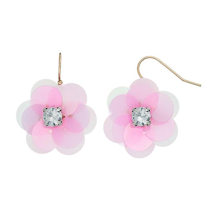 Lc Lauren Conrad Pink Flower Drop Earrings, Women's