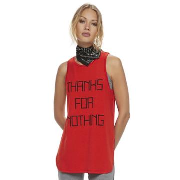 Madden Nyc Juniors' Thanks For Nothing Graphic Muscle Tank, Girl's, Size: Medium, Red Other