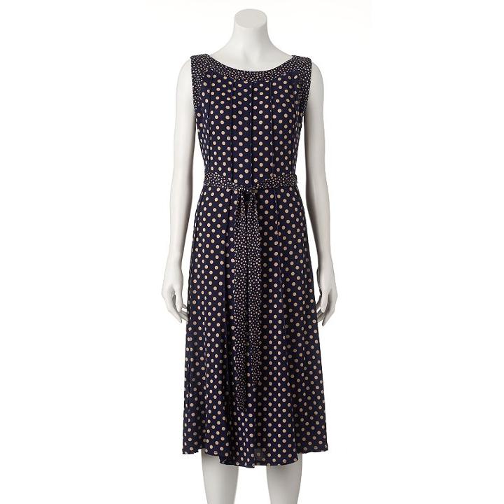 Women's Perceptions Polka-dot Midi Dress, Size: 10, Blue (navy)