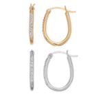Chrystina 14k Gold Plated & Silver Plated Crystal Oval Hoop Earring Set, Women's, White