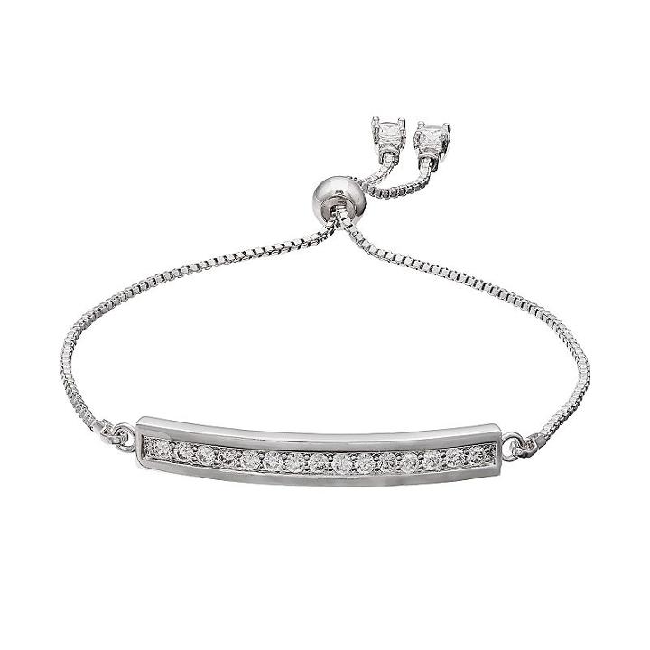 Sterling Silver Cubic Zirconia Bar Link Lariat Bracelet, Women's, Size: 7