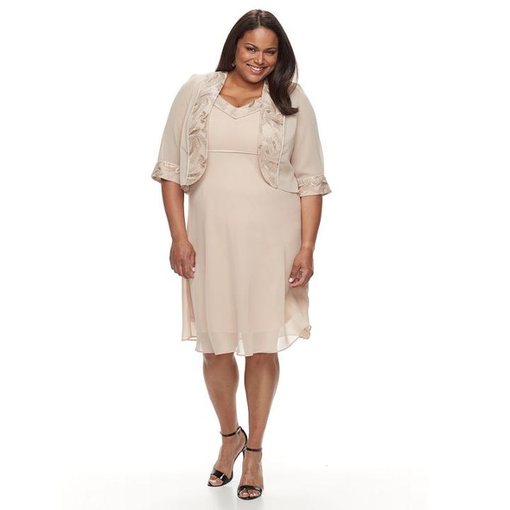 Plus Size Le Bos Georgette Evening Gown & Jacket Set, Women's, Size: 22 W, Beige Oth