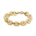Elegante 18k Gold Over Brass Cubic Zirconia Textured Oval Link Chain Bracelet, Women's, Yellow