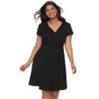 Juniors' Plus Size Wrapper Short Sleeve Wrap Dress, Teens, Size: 2xl, Black