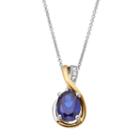Sterling Silver Two Tone Lab-created Sapphire Teardrop Pendant, Women's, Blue