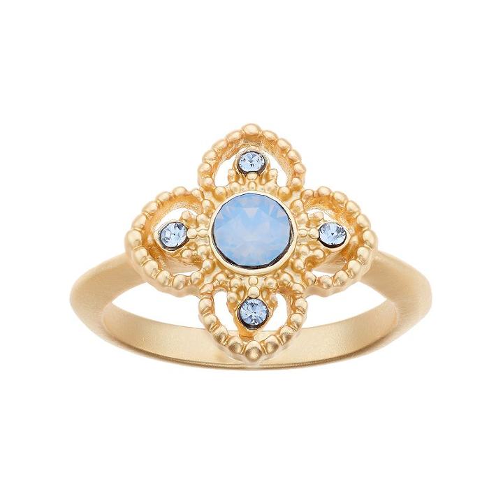 14k Gold Plated Blue Crystal Flower Ring, Women's, Size: 8